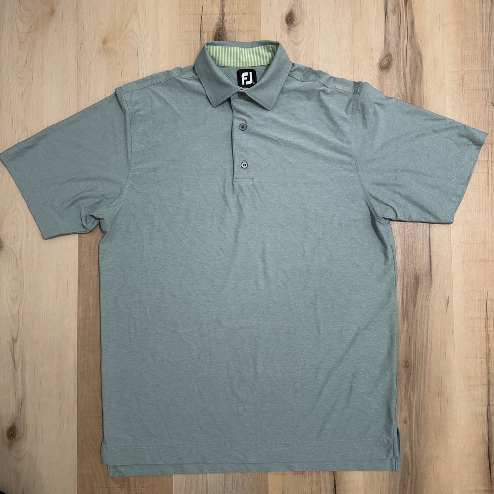 FootJoy Heather Gray and Lime Green Golf Polo Stretch Medium